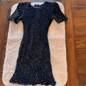 Laurence Kazar 100% silk sequined vintage dress; size PP;hidden back zipper